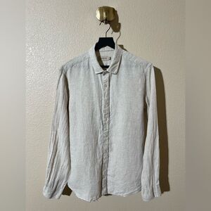 Men's Casual Button-Down Linen Shirt - Light Beige